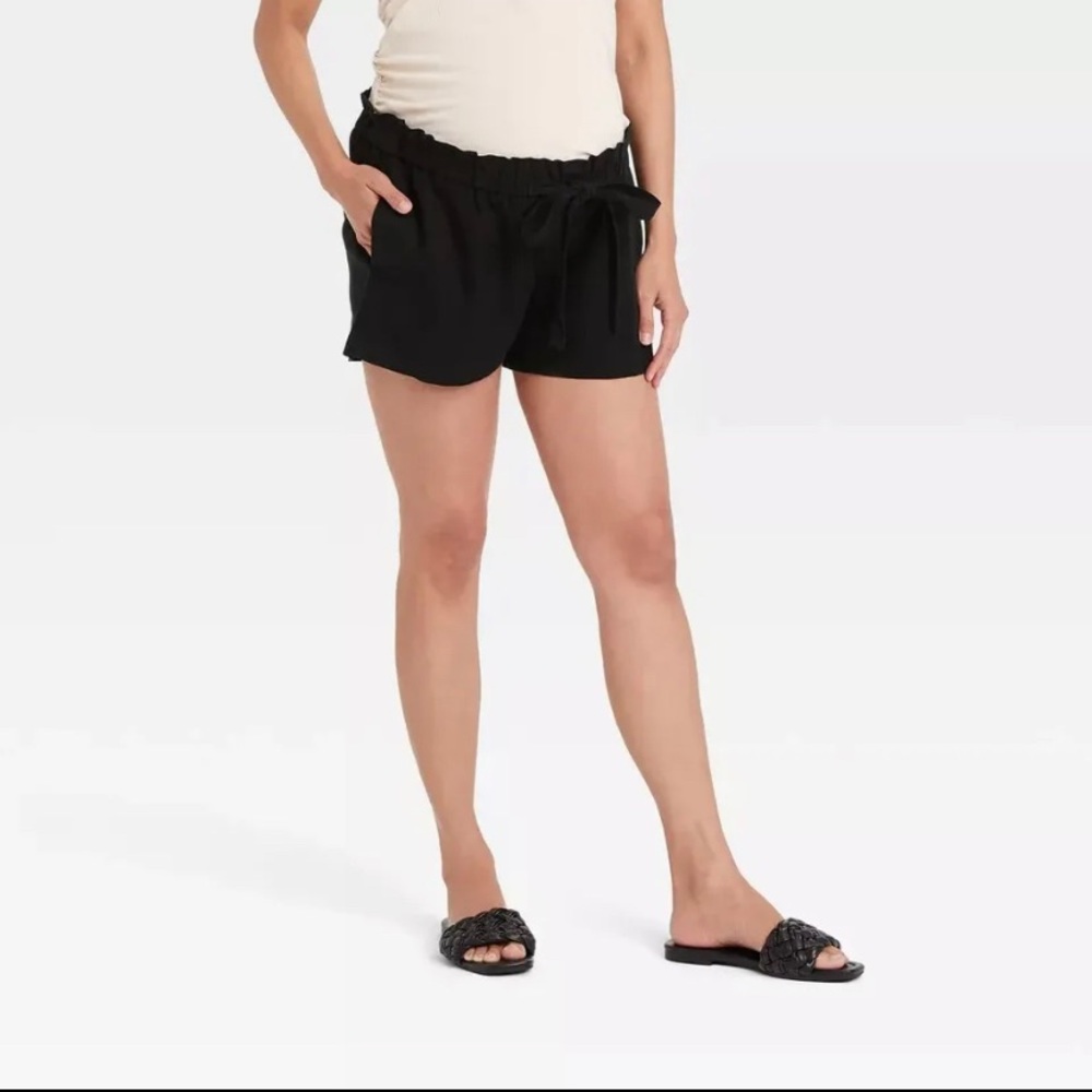 Isabel Maternity: "Tie Front Pull On" Shorts, Size Women X-Large, Color Black,